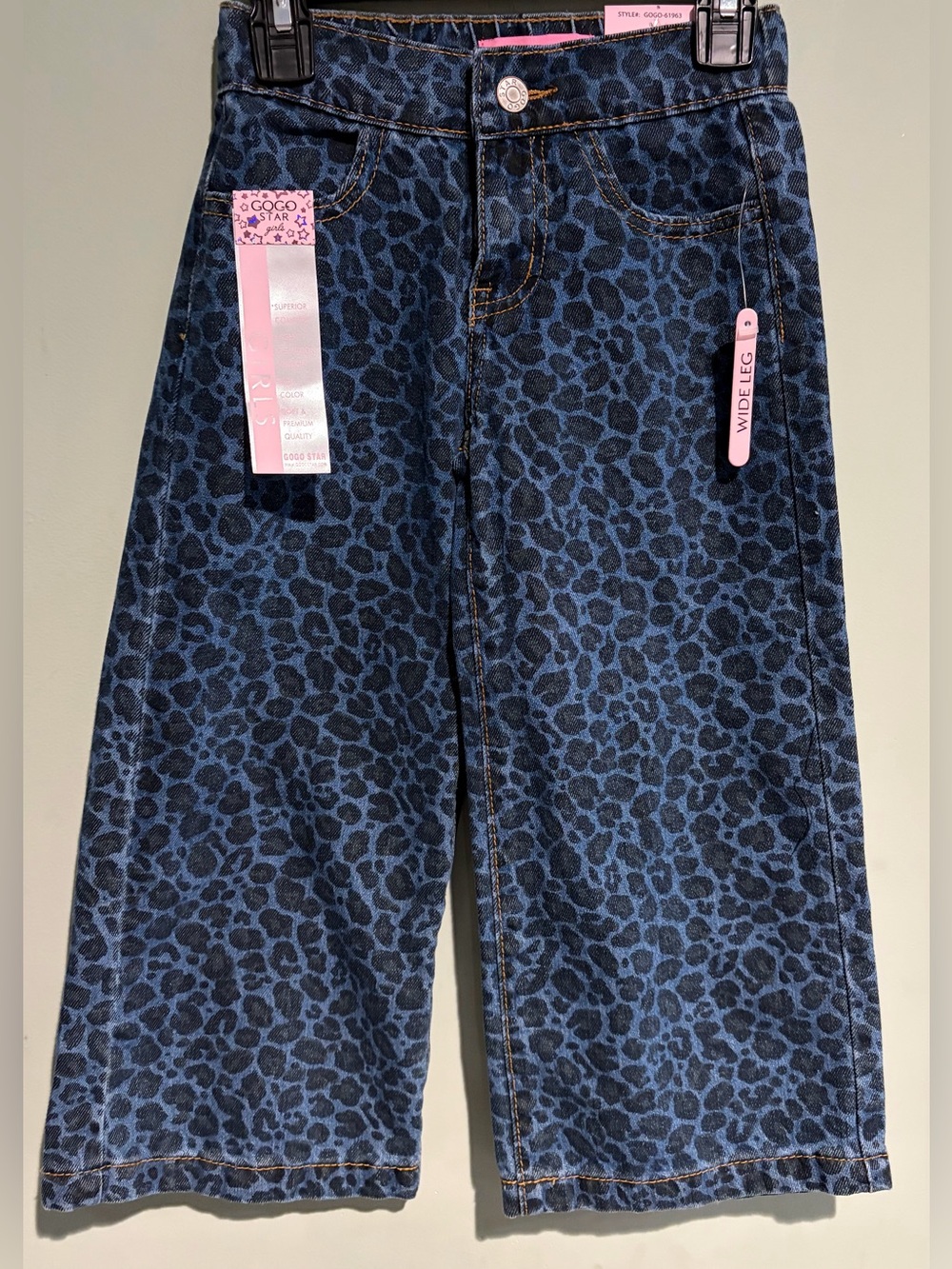 Gogo Star Wide Leg Leopard Print Jeans